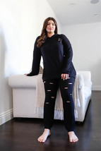 Women&#39;s Plus Size Black Distressed Hooded Top &amp; Pants Set (2XL) - £35.24 GBP