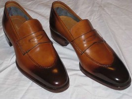 Burnished Toe Brown Color Genuine Leather Moccasin Men Handmade Slip Ons Shoes - £119.89 GBP+