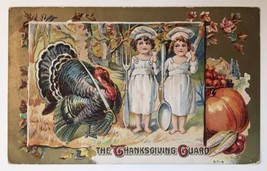 Thanksgiving Turkey And Children Little Chef Cooks Embossed Antique PC 1911 - $13.00