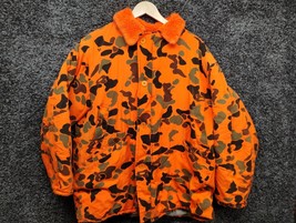 Vintage Field N Forest Hunting Coat Men Blaze Orange Camo Hand Warmers Quilted - £66.38 GBP