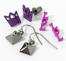 Princess Vera Wang Jet Pyramid Purple Crown LOL Stud Earring Set of 3 - $13.84