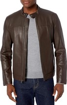 Cole Haan Men&#39;s Bonded Leather Moto Jacket in Dark Brown-Size X-Large - $179.99