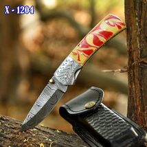 Vintage Handmade Damascus Folding Blade Pocket Knife Tactical Hunter Ski... - $30.06