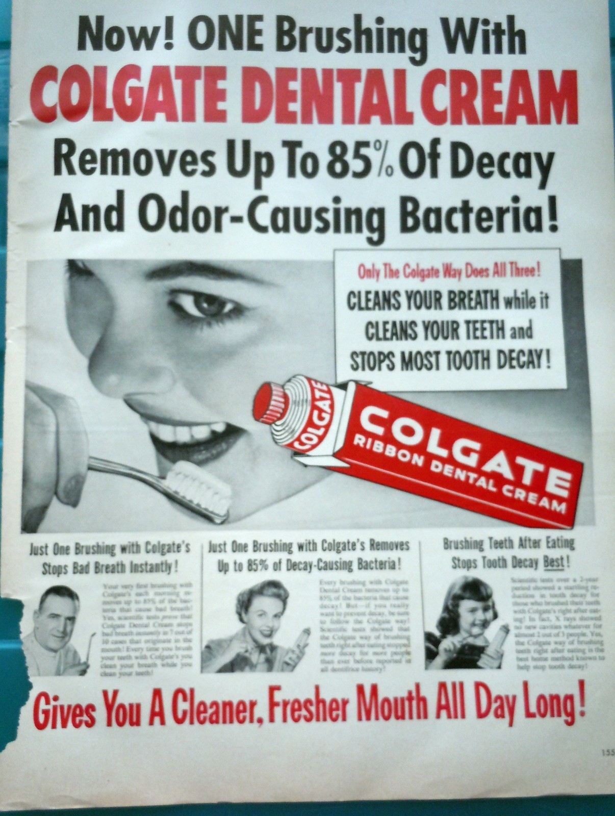One Brushing With Colgate Dental Cream Magazine Print Art Advertisement ... - $3.99