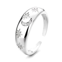 Fine Jewelry Silver 925 Adjustable Ring: 18K Gold Plated Sterling Silver Star an - £23.25 GBP