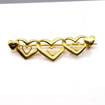 Linked Hearts Vintage Bar Brooch, Unique Lapel Pin in Gold Tone - £19.76 GBP