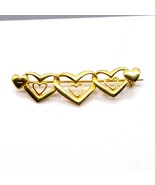 Linked Hearts Vintage Bar Brooch, Unique Lapel Pin in Gold Tone - £13.80 GBP