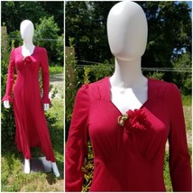 Vintage 1970s Disco California Look burgundy red Jersey  Long Carmen dress W26&quot; - £31.65 GBP
