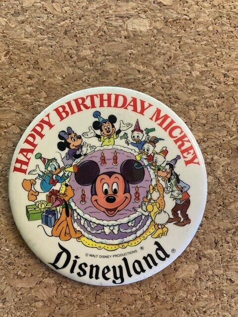Primary image for Vintage RARE 50th Birthday Disneyland Happy Birthday Mickey Pin Button - 1978