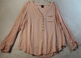 Torrid Blouse Top Womens Size 1 Pink 100% Rayon Long Sleeve V Neck Button Front - £11.82 GBP