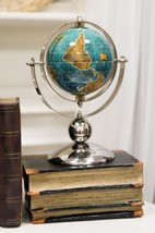 Modern Decorative Desktop Blue World Atlas Map Globe With Rotational Axis 9&quot;H - £20.77 GBP