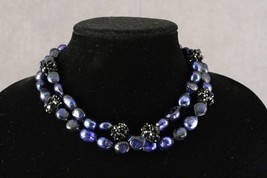 Modern Studio Fine Jewelry Midnight Blue Dyed Pearl &amp; Black Faceted Bead... - £43.95 GBP