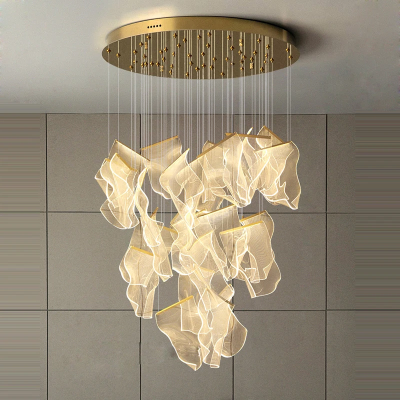 LED Art Paper Iron Acryl Desinger Hanging Lamps Gold Chandelier Lighting... - $204.17+