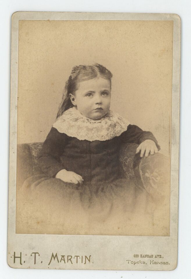 Primary image for Antique Circa 1880s Cabinet Card Stunning Portrait of Adorable Girl Topeka, KS