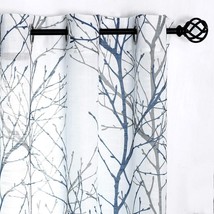 Fmfunctex Grey Tree Branches Print Curtain Set Linen Textured Semi-Sheer Window - £36.71 GBP
