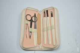 Vintage 1970&#39;s Cuticle Care Set Pieces w/ Case Scissor Tweezer File White Ivory - £12.13 GBP