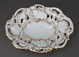 Meissen Rococo Shell High Relief Gold Oval Porcelain Center Serving Fruit Bowl - £329.13 GBP