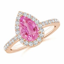 ANGARA Pear Pink Sapphire Ring with Diamond Halo for Women in 14K Solid Gold - £1,673.53 GBP