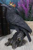 Macabre Gothic Royal Crowned Raven King Perching On Tree Stump Figurine 6.5&quot;H - £28.14 GBP