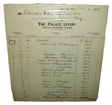 Dec 1 1914 Antique PALACE LIVERY Boarding Stable Invoice Receipt Barron ... - $8.99