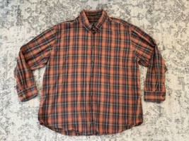 Orvis Flannel Shirt Mens XXL Wool Blend Plaid Orange Fall Outdoors Hiking Button - £21.66 GBP