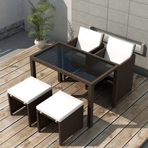 5 Piece Outdoor Dining Set with Cushions Poly Rattan Brown - £175.65 GBP