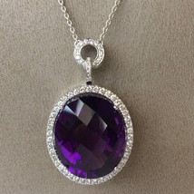 18k white gold cable chain necklace with natural oval checker amethyst and - $5,479.65