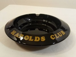 Vintage Harold&#39;s Club Casino Black Round Glass Ashtray 1980&#39;s Reno, NV - £8.75 GBP