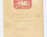 Ozone Parkway Jewish Center Wedding Reception Dinner Menu 1950 Howard Ai... - $27.72