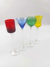 Long stemmed colored liqueur glasses set of 4 retro vintage part shot glasses - £31.16 GBP