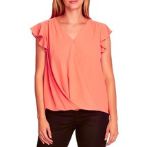 NWT Womens Size Medium Vince Camuto Peach Flutter Sleeve Wrap Front Crepe Blouse - £22.70 GBP