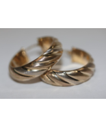 14K Tri Color Gold Matte Finish Fluted Puffy Wide Hoop Earrings 1&quot; Diameter - $696.20 CAD