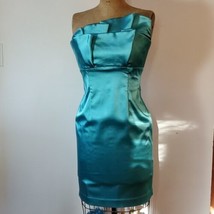 Bebe Dress Size L Cocktail Satin Teal Turquoise Prom Formal Strapless Vi... - £34.46 GBP