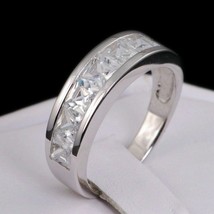 Mens Princess Simulated Diamond Wedding Band Ring 925 Silver sz7-13 Father&#39;s Day - £59.50 GBP+