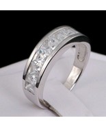 Mens Princess Simulated Diamond Wedding Band Ring 925 Silver sz7-13 Fath... - £60.12 GBP+