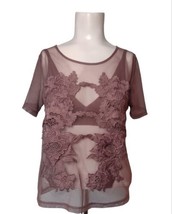 Charlotte Russe Mesh Sheer Top Under Bra Size S Floral Mauve Back Zip Fe... - £14.83 GBP