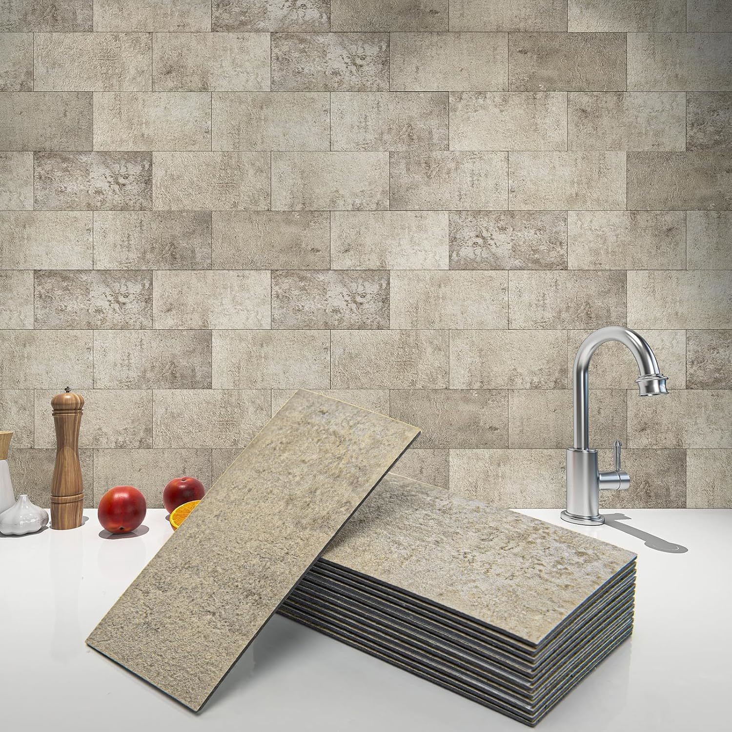 Art3d 102-Piece Peel and Stick Wall Tile for 3&quot; X 6“, Stone Beige  - $106.75