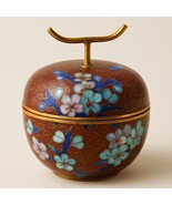 Vintage Cloisonné Apple-Shaped Trinket Box With Floral Design &amp; Enamel I... - €28,91 EUR