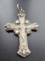 Vintage 925 Sterling Silver Cubic Zirconia Cross 2X 1.5 Inch - £33.71 GBP