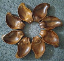 8 Hawaiian Monkey-Pod Wood Leilani Poi Hand Crafted Petal Leaf Shaped Bowls - £46.65 GBP