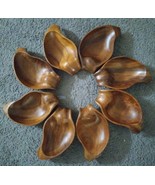8 Hawaiian Monkey-Pod Wood Leilani Poi Hand Crafted Petal Leaf Shaped Bowls - £46.70 GBP