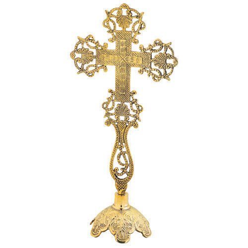 Gold Plated Altar Table Standing Brass Cross (9370 E)