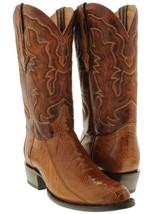 Mens Cognac Western Cowboy Dress Boots Ostrich Foot Skin Leather J Toe Botas - £145.10 GBP