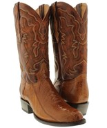 Mens Cognac Western Cowboy Dress Boots Ostrich Foot Skin Leather J Toe B... - £146.14 GBP