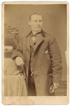 Antique Circa 1870s Unmarked Cabinet Card Handsome Rugged Man Mustache Suit Coat - £9.73 GBP