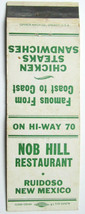 Nob Hill Restaurant - Ruidodo, New Mexico 20 Strike Matchbook Cover Matchcover - £1.37 GBP