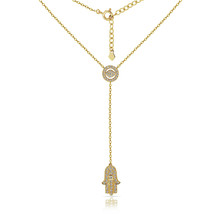 14K Yellow/White Gold Hamsa Hand Created Diamond Evil Eye Pendant Necklace - £165.05 GBP