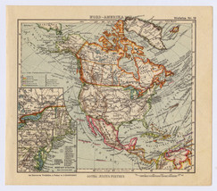 Ca 1935 Vintage Map Of North America United States Canada Caribb EAN Alaska - £13.66 GBP