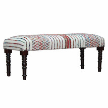 47&quot; Ivory Red and Pink Black Leg Chevron Stripe Upholstered Bench - $376.16