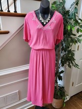 Lane Bryant Women&#39;s Pink 100% Rayon V-Neck Short Sleeve Long Maxi Dress Size 24 - £43.24 GBP